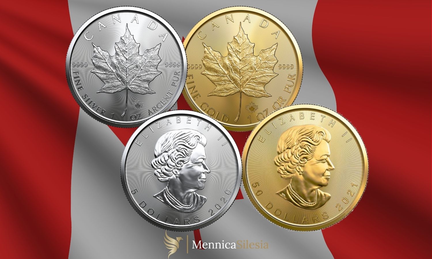 lisc klonowy zlota i srebrna moneta kanada